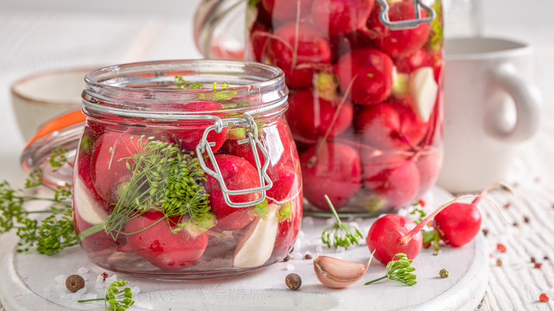 pickled radishes in a jar