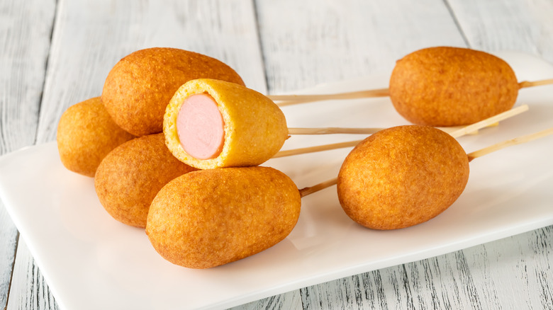 mini corn dogs on plate