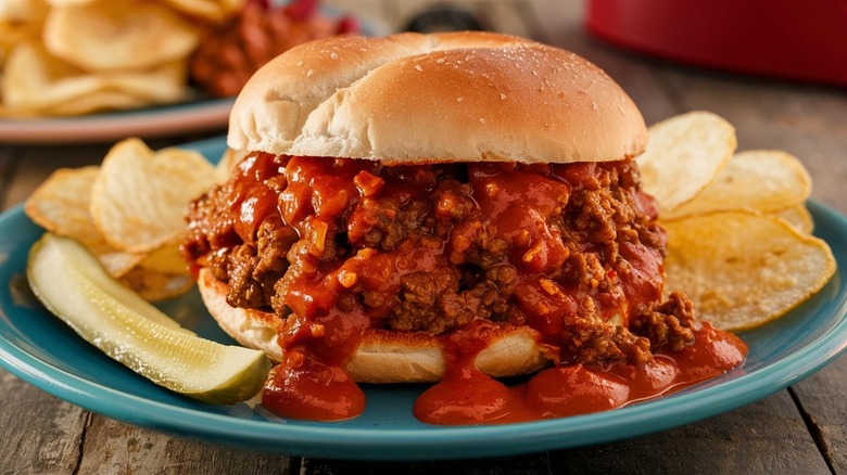 sloppy Joes sandwich with chips