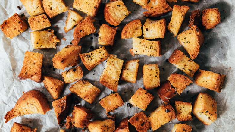 croutons fresh on baking sheet