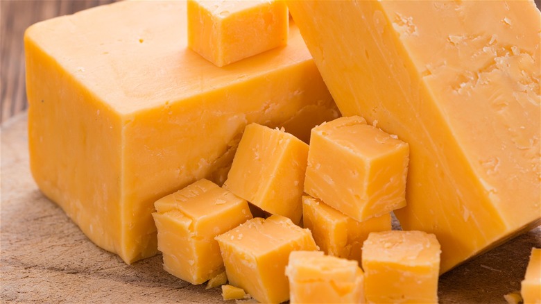 cubes of cheddar cheese