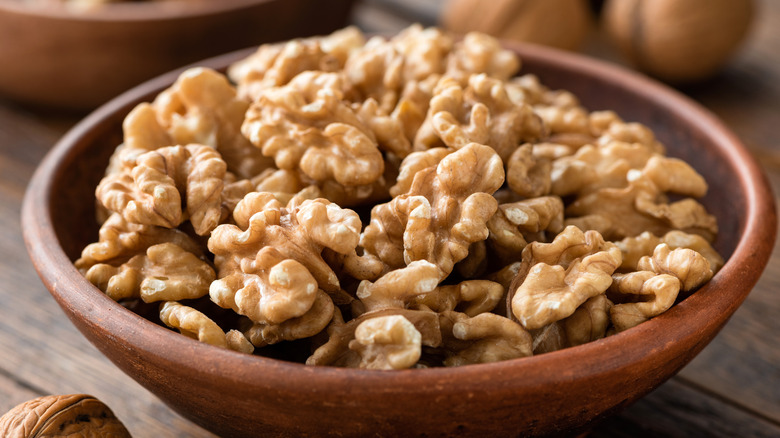 walnuts in wooden bowl