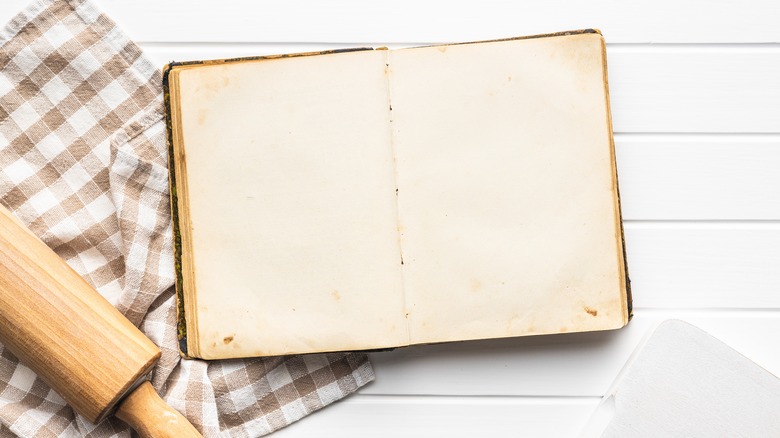 blank recipe book on table