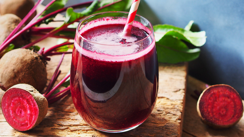 Beet juice on cutting board 