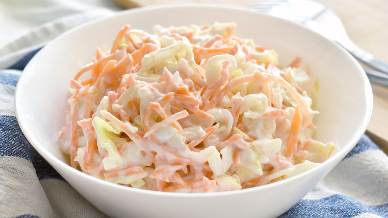 Coleslaw in white bowl