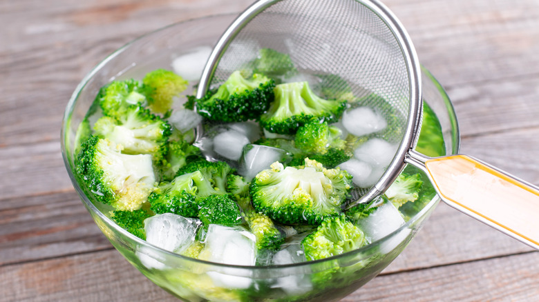 Broccoli blanched in ice water