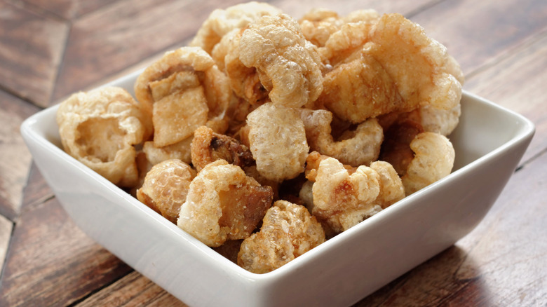 crispy pork rinds in bowl