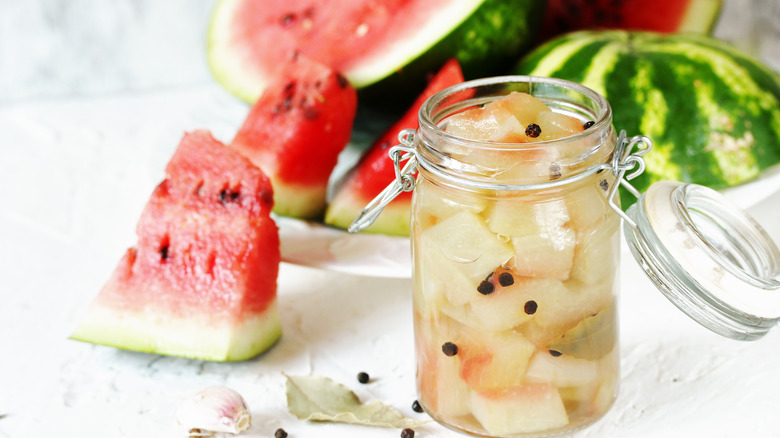 Jar with pickled watermelon rind