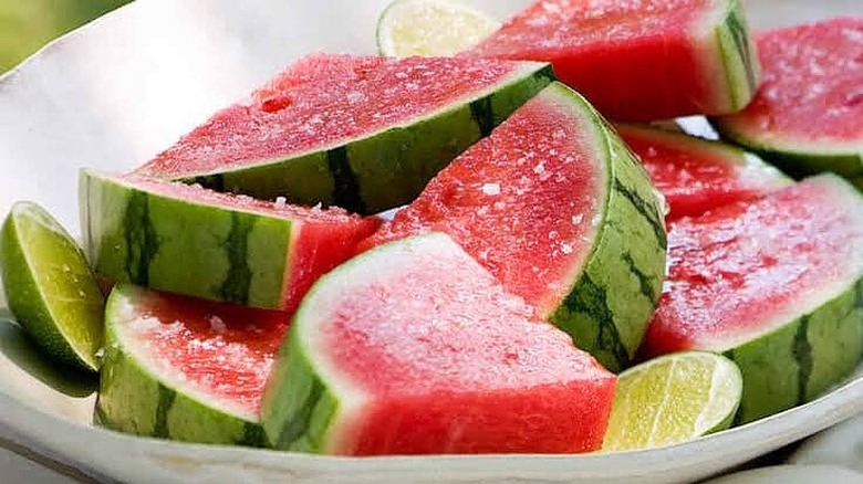 Salted watermelon slices