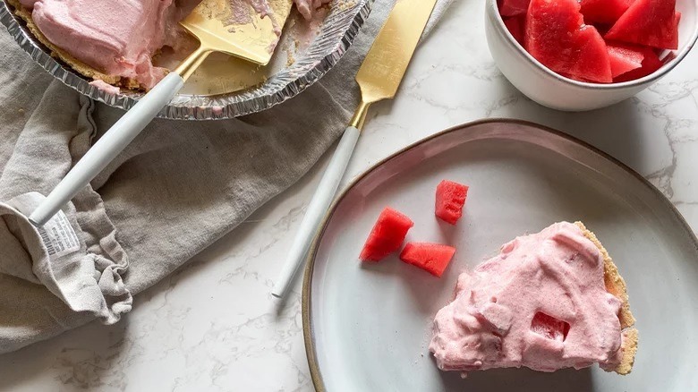 Slice of creamy watermelon pie