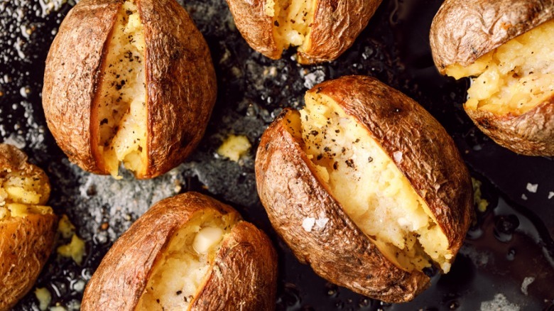 sliced and smashed baked potatoes