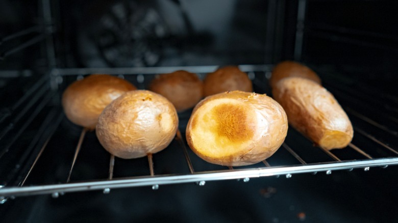 whole potatoes on oven rack