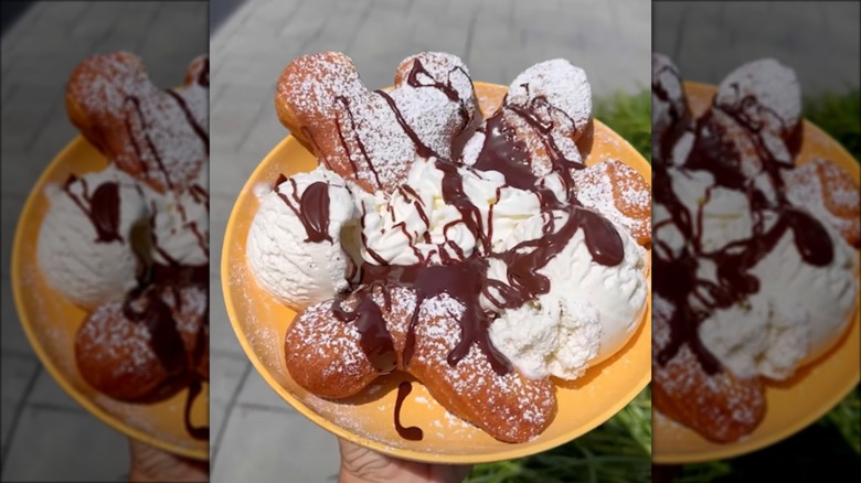 Mickey shaped beignet sundae