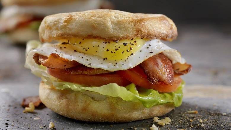 BLT with egg on muffin