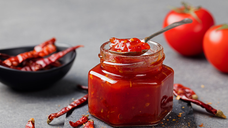 Jar of spicy tomato jam