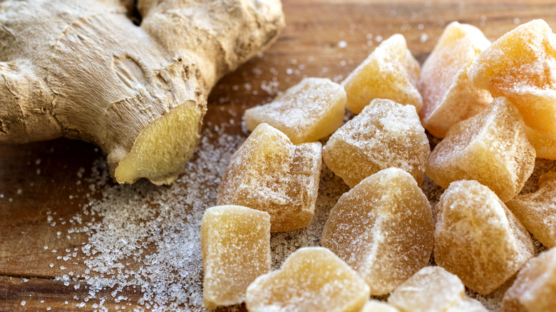 Candied ginger on table