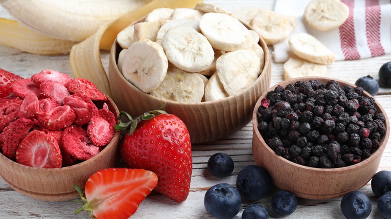 Freeze dried fruits in bowls