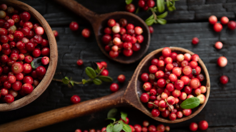 Cranberries on a spoon