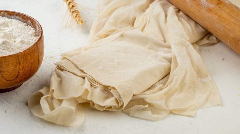 Raw phyllo dough on table