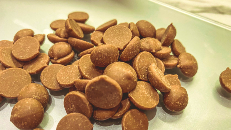 Chocolate for tempering on plate