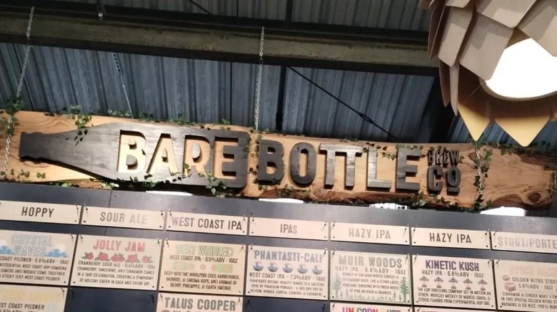 Menu board inside Barebottle Brewing Company