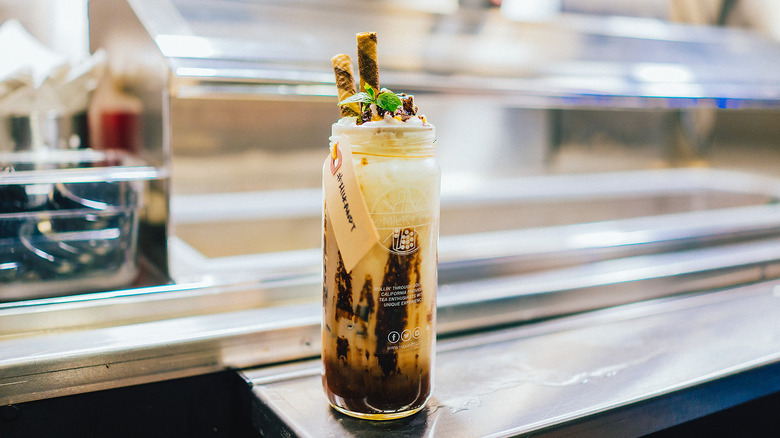 Boba tea in glass jar