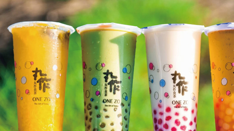 OneZo boba teas in grass