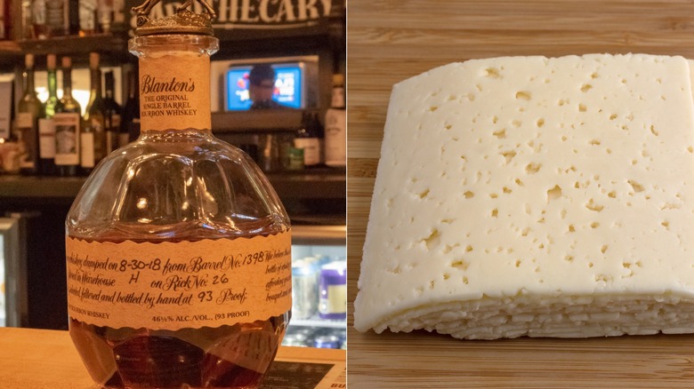 Blanton's Single Barrel and havarti slices on cutting board