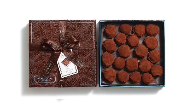 Dark chocolate truffles in box