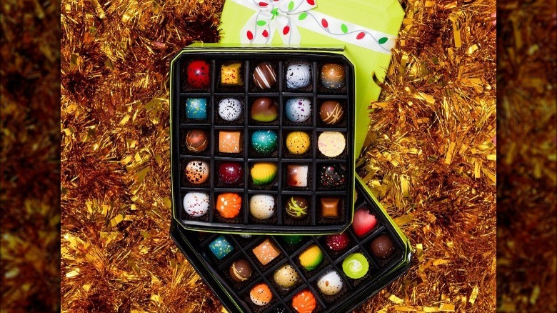 Box of multicolored truffles