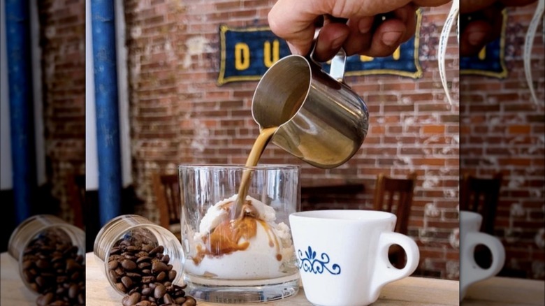 Person pouring affogato