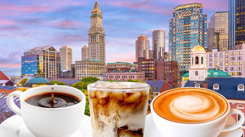 Coffee with Boston skyline