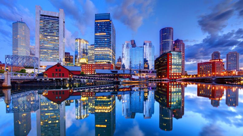 Boston cityscape above water