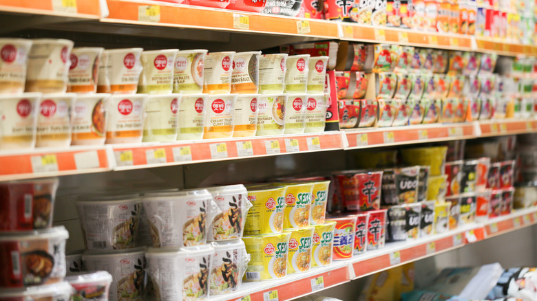 rows of Asian packaged foods