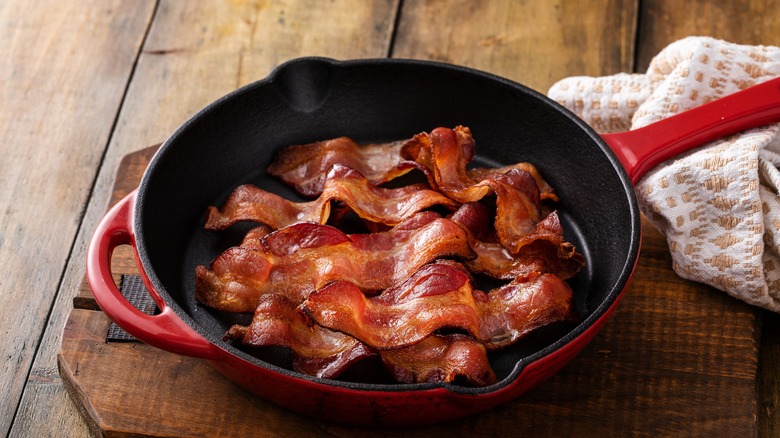 cooked bacon in a pan