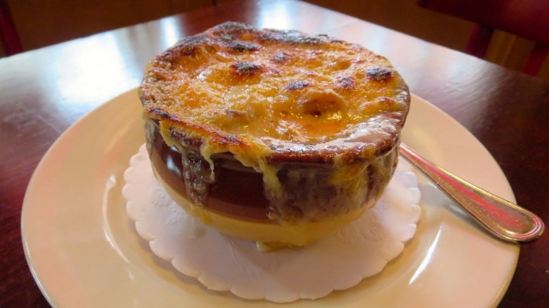 French onion soup on plate