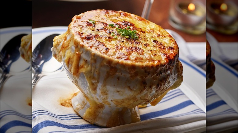 French onion soup overflowing