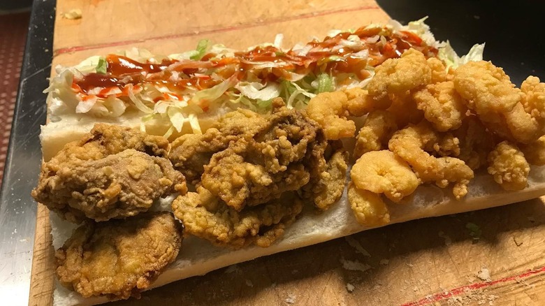 Fried shrimp and oyster po'boy