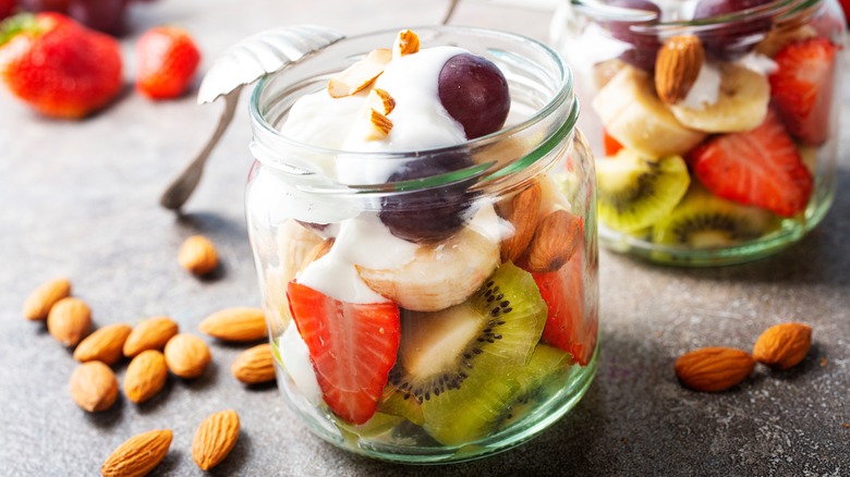 Fruit salad in glass jar