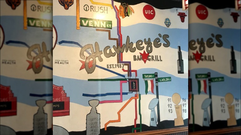 Wall mural at Hawkeye's Bar