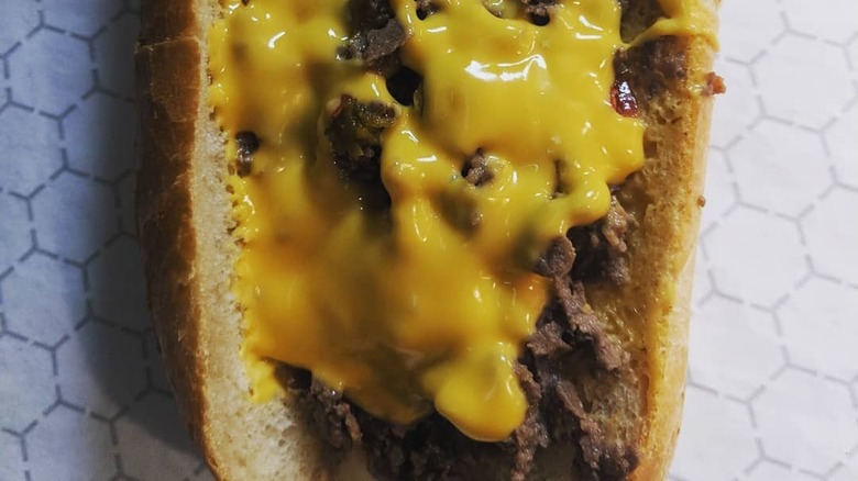 philly cheesesteak on deli paper