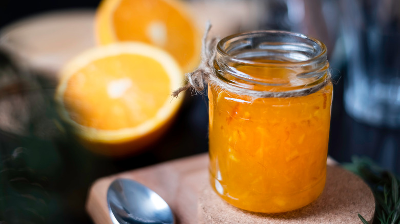 Bright orange jar of marmalade 