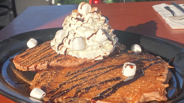 Hot chocolate pancakes on plate