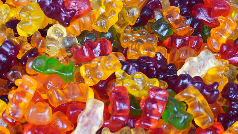 pile of brightly lit gummy bear sweets