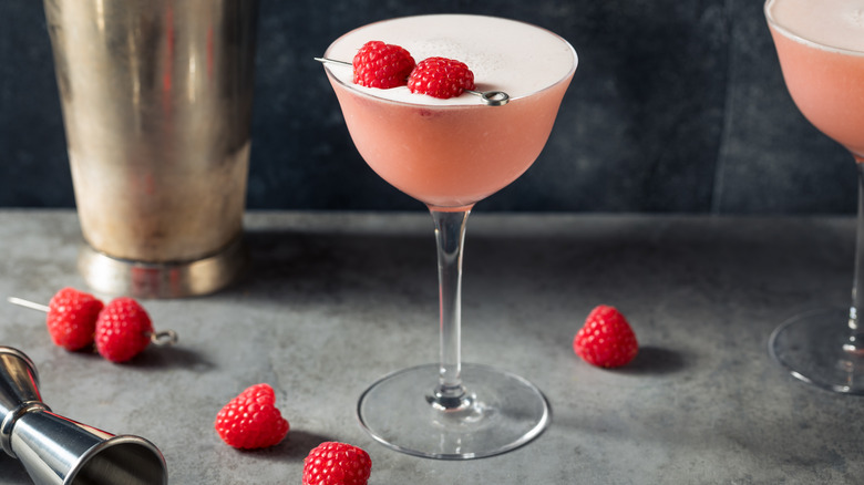 clover club cocktail with raspberries