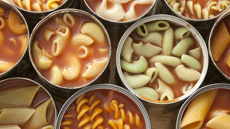 Open cans of pasta