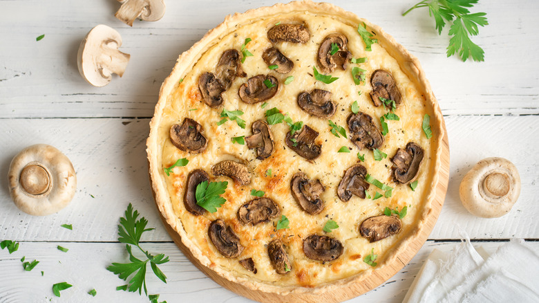 homemade quiche with mushrooms