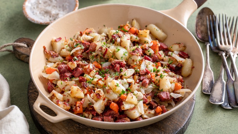 corned beef hash in pan