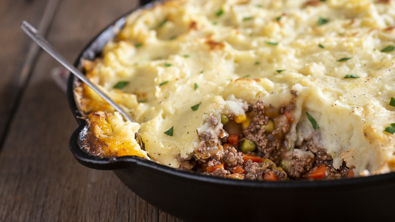 Shepherd's pie in cast iron pan