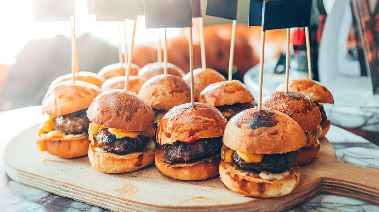 Burger sliders on peel